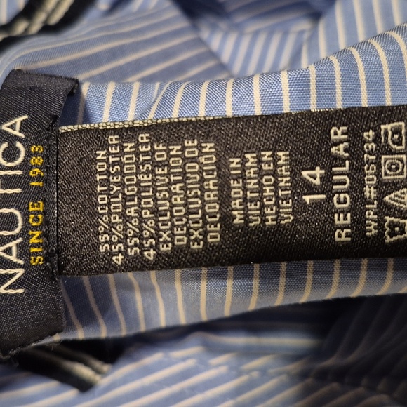 Nautica boys size 14 long sleeve button up shirt, blue with white stripe, EUC - Picture 5 of 5